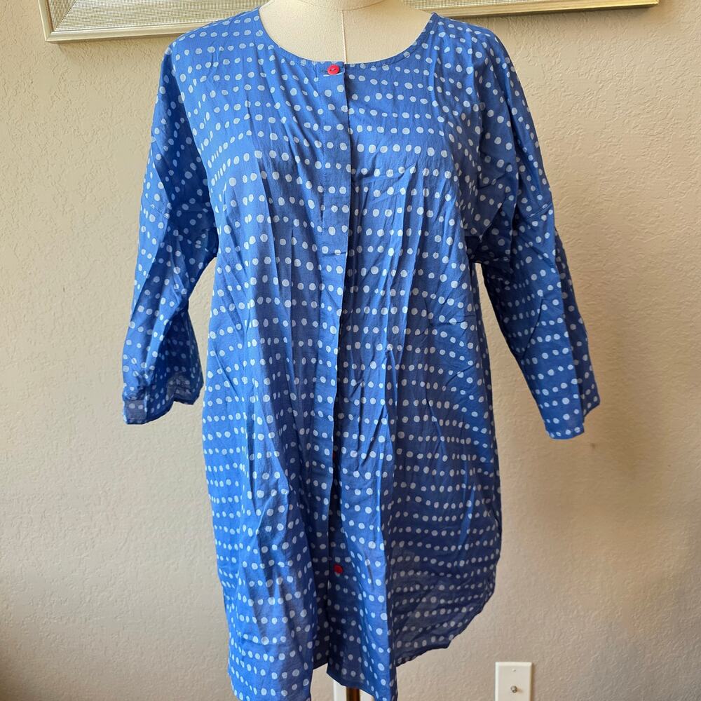 Gudrun Sjöden Women Organic Cotton Polka Dot Button‎ Front Tunic Top Size M Blue